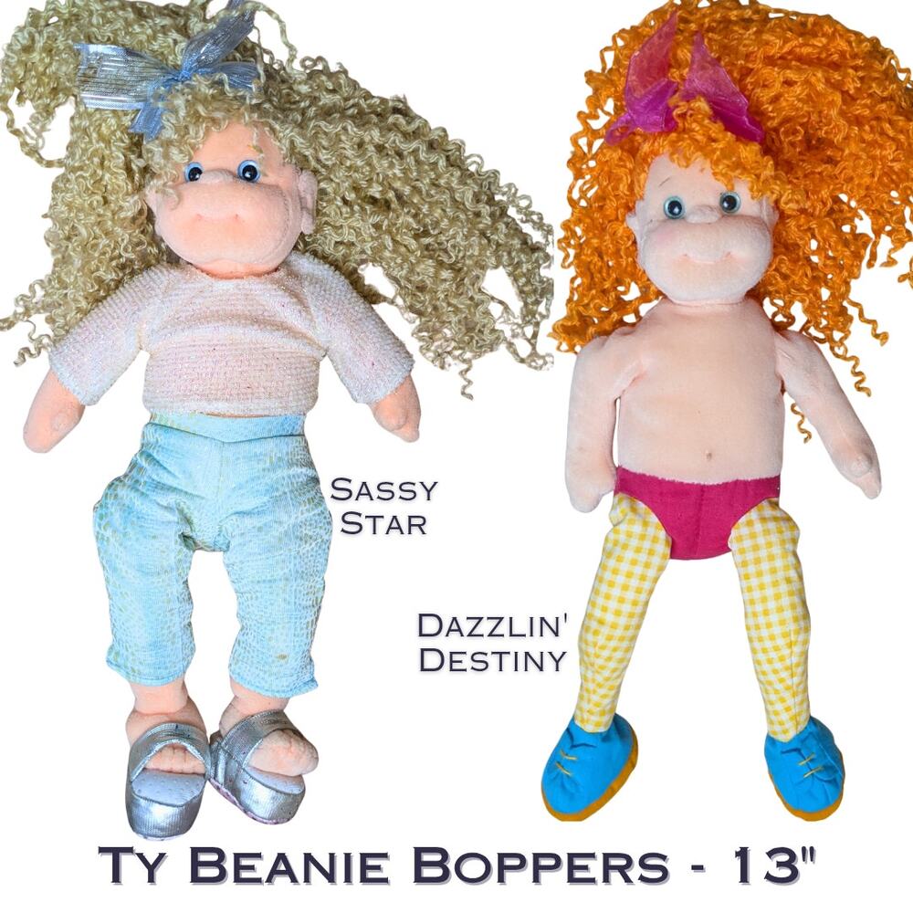 TY Beanie Boppers Lot of 2 Sassy Star  Dazzlin' Destiny Blonde & Red Hair 13"
